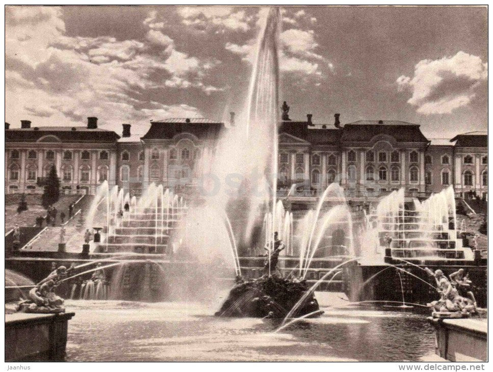 Pool of the Large Cascade - Petrodvorets - restoration - large format postcard - 1966 - Russia USSR - unused - JH Postcards