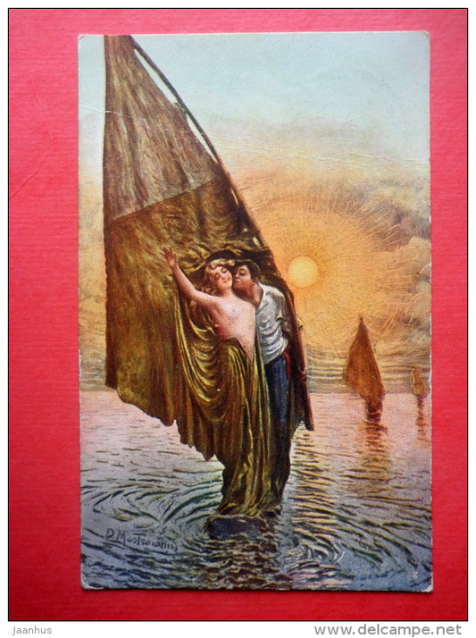 illustration by Mastroianni . Il Resveglio delle Vele - signed - A. Traldi - 190 - circulated in Estonia 1931 - JH Postcards