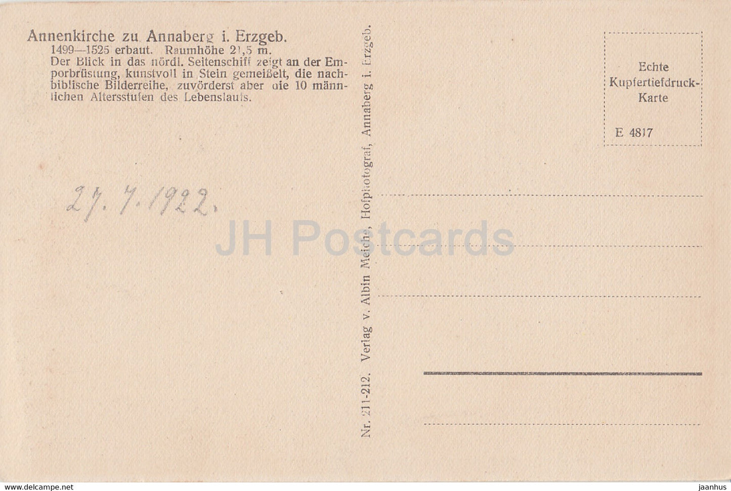 Annenkirche zu Annaberg i Erzgeb - church - old postcard - 1922 - Germany - unused