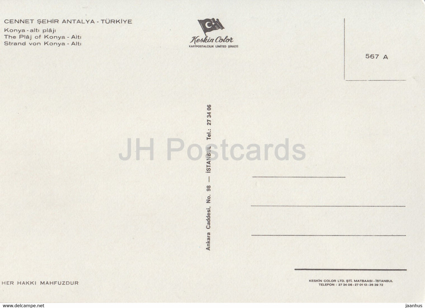 Antalya - Konya Beach - Turkey - unused