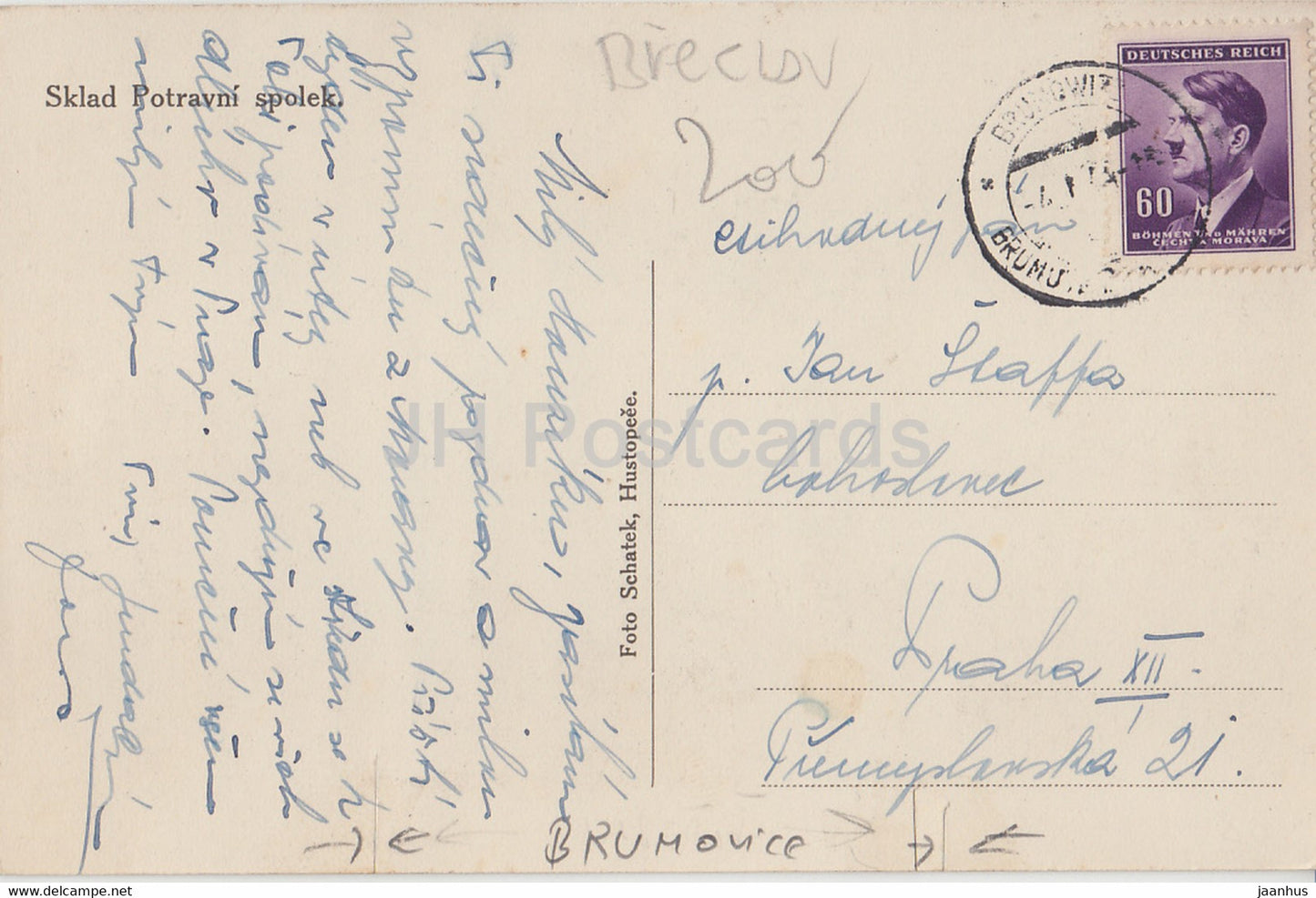 Pozdrav z Brumovic - Brumovice - Kirche - Volkstrachten - alte Postkarte - Tschechische Republik - gebraucht