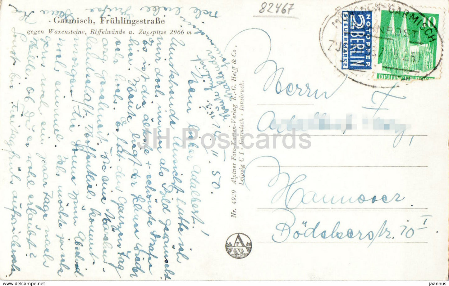 Garmisch - Frühlingsstraße - Bahnpost - alte Postkarte - 1950 - Deutschland - gebraucht