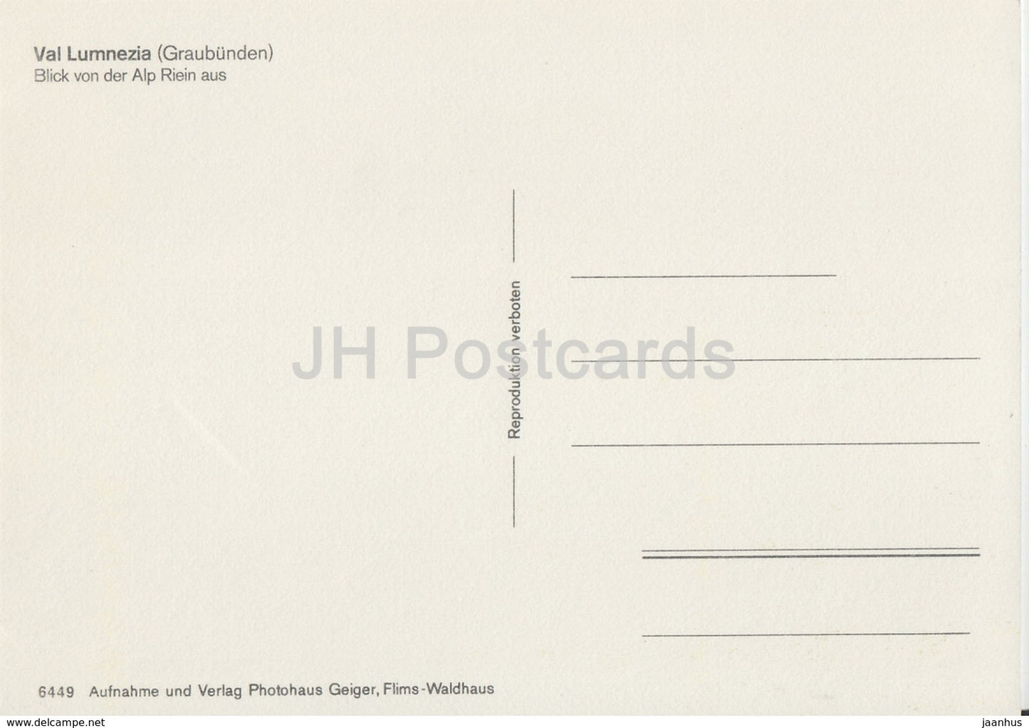 Val Lumnezia - Blick von der Alp Riein aus - 6449 - Suisse - inutilisé