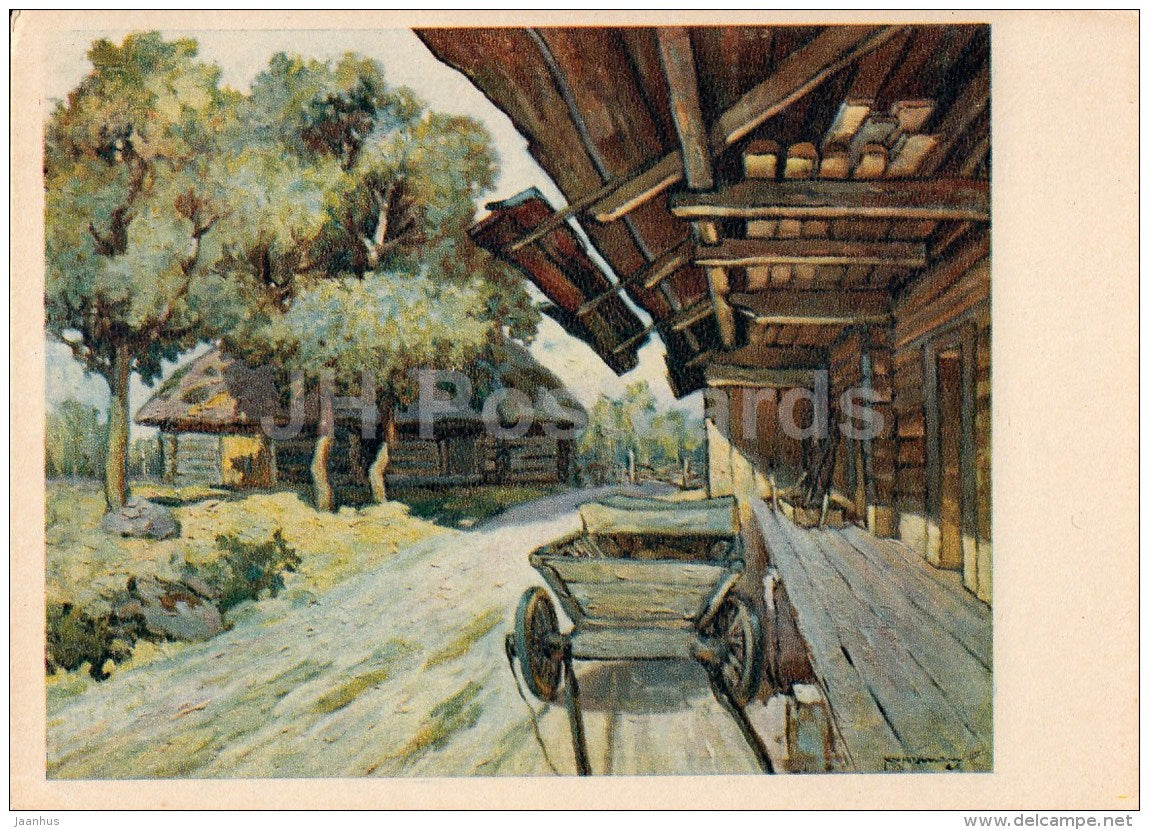 Painting by R. Nyman - Farmhouse - carriage - Estonian art - Estonia USSR - 1958 - unused - JH Postcards