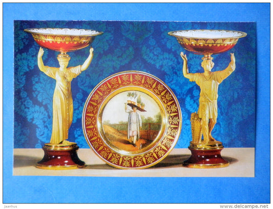 Items from the Guryev service , porcelain - Kuskovo - 1982 - Russia USSR - unused - JH Postcards