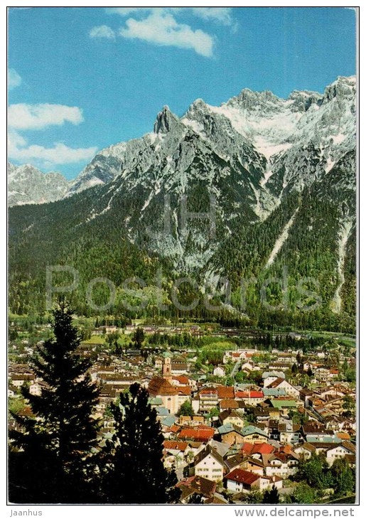 Mittenwald 913 m - Oberbayern Höhlenkurort - Karwendelgebirge - Viererspitze - Karwendelspitze - Germany - 1979 gelaufen - JH Postcards