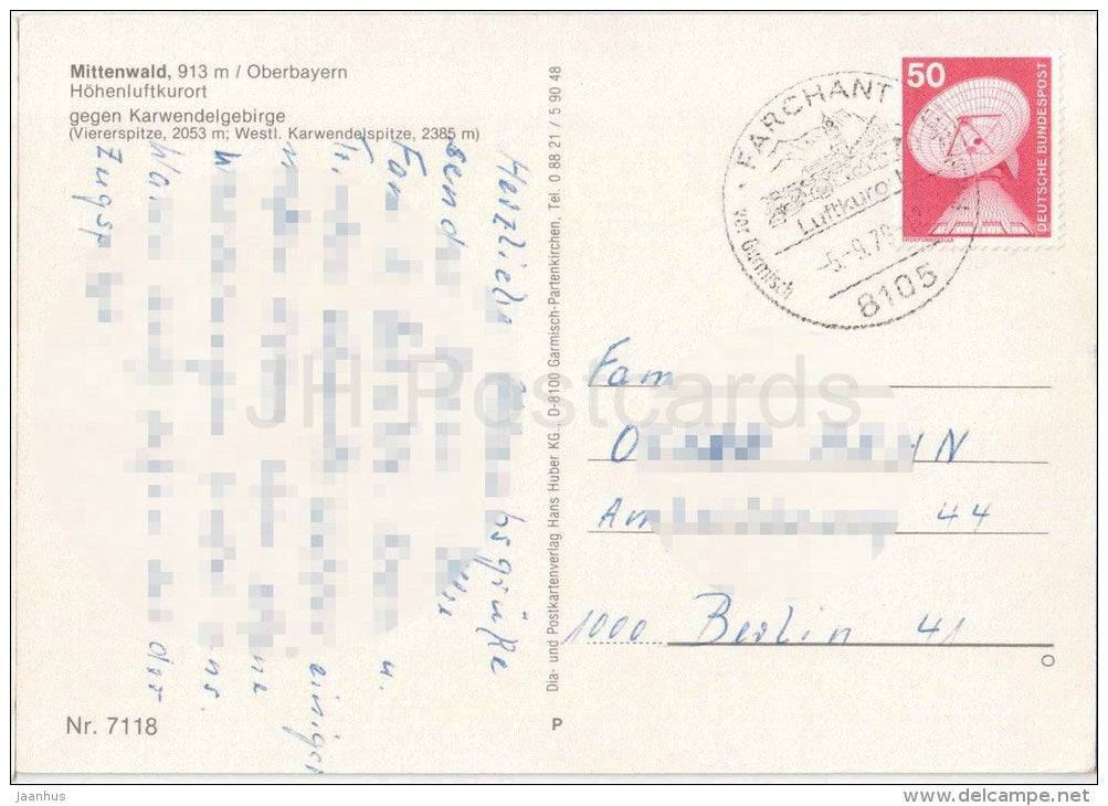 Mittenwald 913 m - Oberbayern Höhlenkurort - Karwendelgebirge - Viererspitze - Karwendelspitze - Germany - 1979 gelaufen - JH Postcards