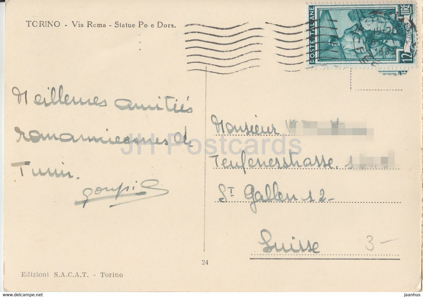 Turin - Turin - Via Roma - Statue Po e Dora - alte Postkarte - 1953 - Italien - gebraucht