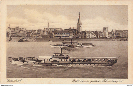Dusseldorf - Panorama m grossem Rheindampfer - ship - steamer - old postcard - 305 - Germany - unused - JH Postcards