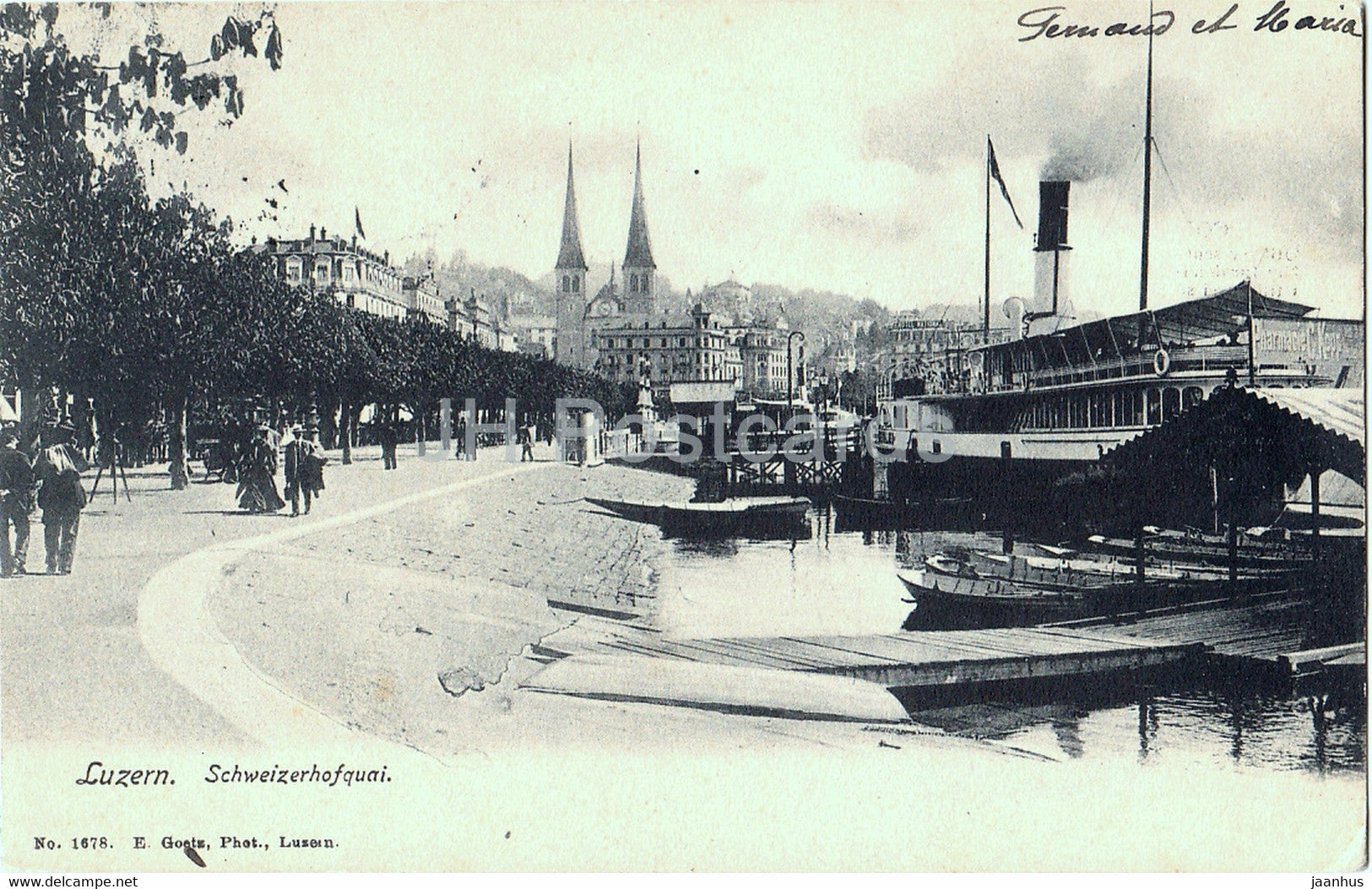 Luzern - Lucerne - Schweizerhofquai - steamer - ship - old postcard - 1910 - Switzerland - used - JH Postcards