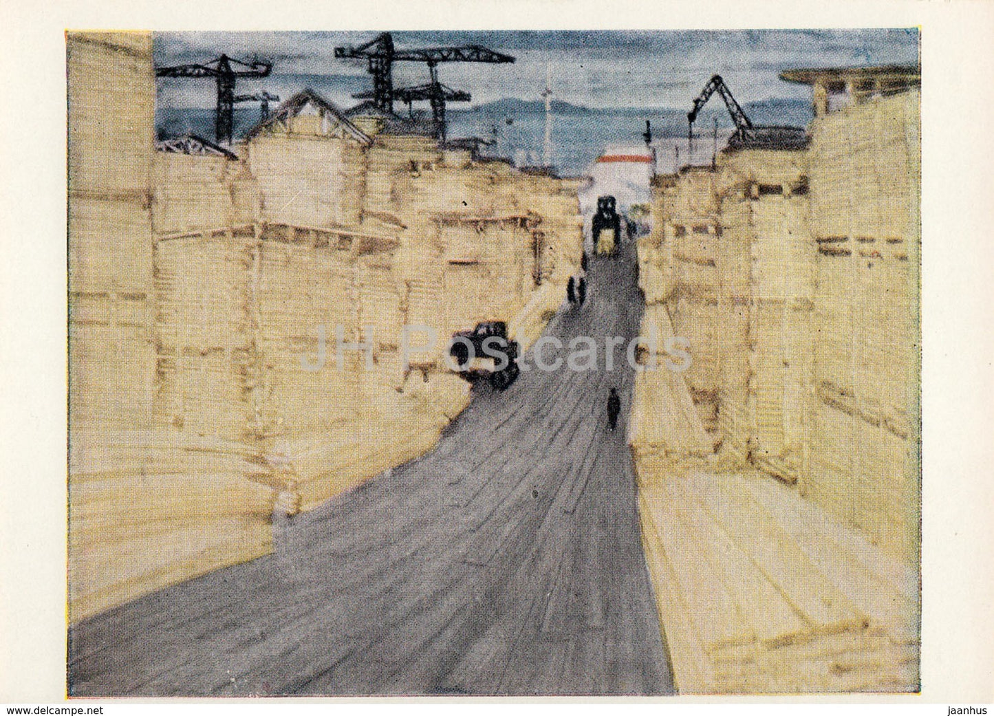 painting by G. Travnikov - Gold of the North - timber - port - In Karelia - Russian art - 1971 - Russia USSR - unused - JH Postcards