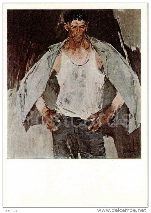 painting by E. Moiseenko - Tractor Driver , 1962 - man - russian art - unused - JH Postcards
