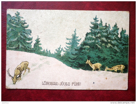 Christmas Greeting Card - roe deer - winter - forest - circulated in 1923 - Estonia - used - JH Postcards