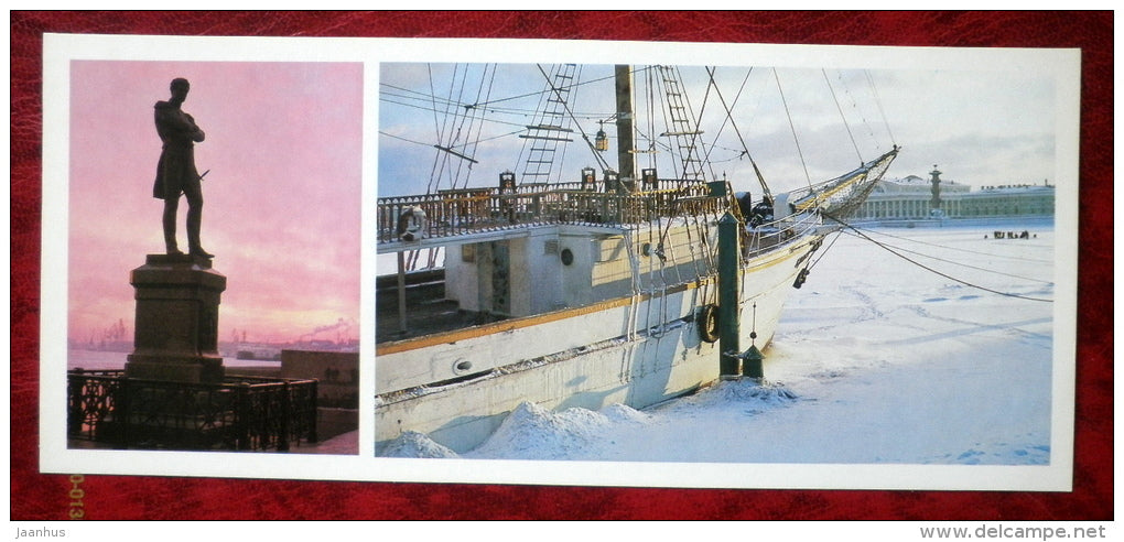 monument to Krusenstern - Neva river in winter - Leningrad - St. Petersburg - 1982 - Russia USSR - unused - JH Postcards