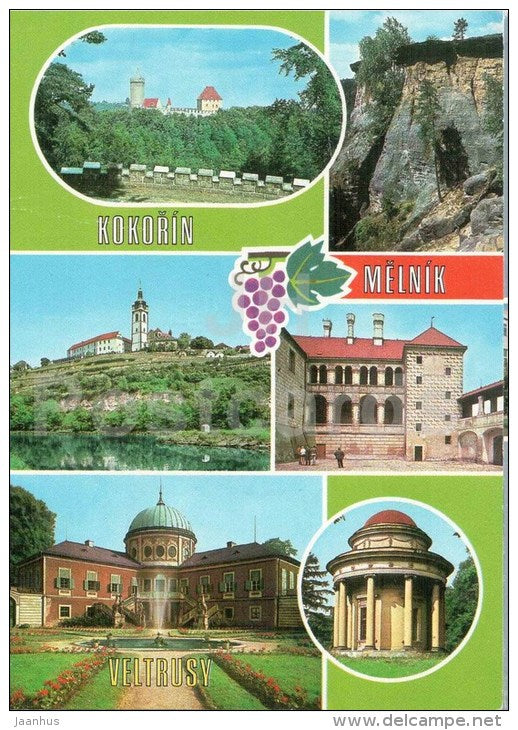 Kokorin castle - rock formation Poklicky - Melnik , Castle Courtyard - Veltrusy - Czechoslovakia - Czech - used - JH Postcards