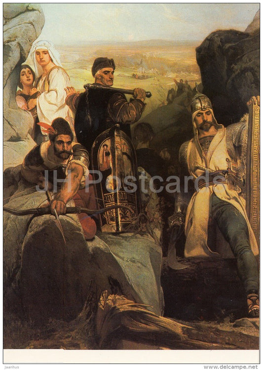 painting by Jaroslav Cermak - Hussites Defending the Pass , 1857 - Czech art - large format card - Czech - unused - JH Postcards