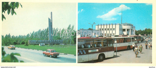 Simferopol - Entrance to the City from Moscow motorway - bus station - bus Ikarus - Crimea - Ukraine USSR - unused - JH Postcards