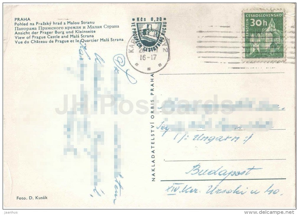 Praha - Prague - View of Prague Castle and Mala Strana - Czechoslovakia - Czech Republic - used 1961 - JH Postcards