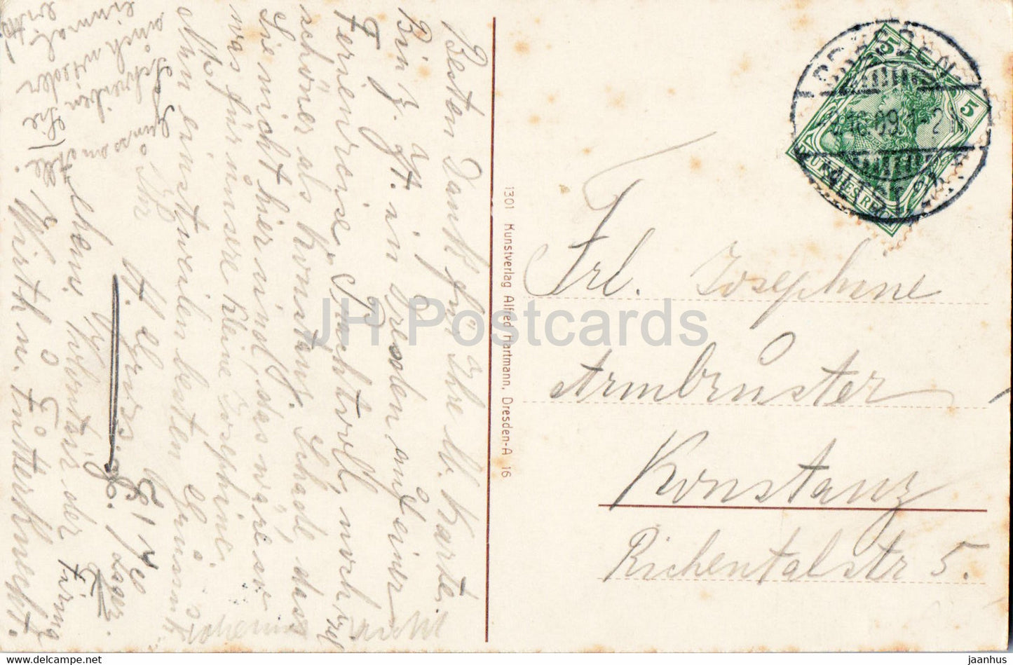 Dresden - Terrassenufer - Brücke - Schiff - alte Postkarte - 1909 - Deutschland - gebraucht