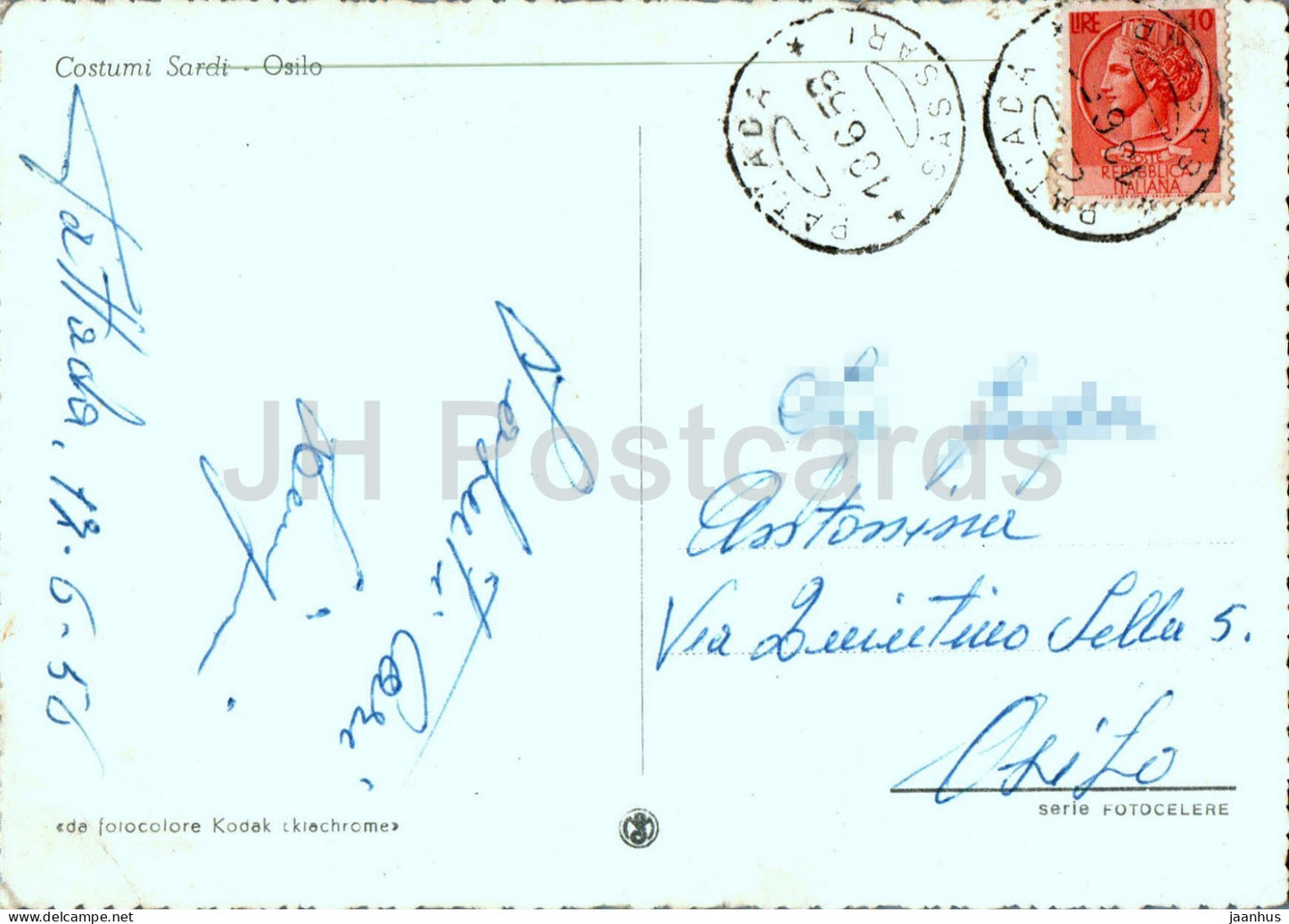 Costumi Sardi - Osilo - Volkstracht - alte Postkarte - 1956 - Italien - gebraucht 
