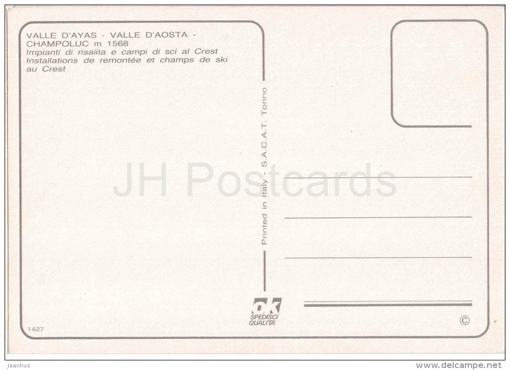 CHAMPOLUC m 1568 - VALLE D´AOSTA - VALLE D´AYAS - 1427 - ski resort - cable car - Italia - Italy - unused - JH Postcards