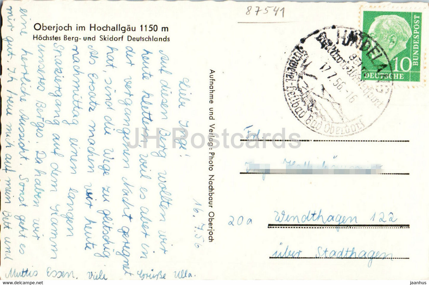 Hochvogel 2525 m - Oberjoch im Hochallgau 1150 m - old postcard - 1956 - Germany - used