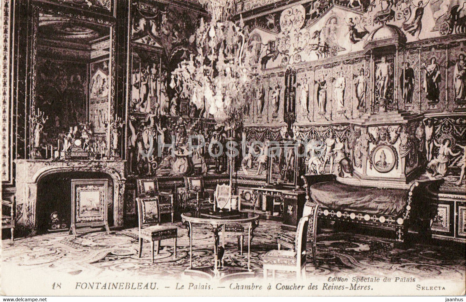 Fontainebleau - Le Palais - Chambre a Coucher des Reines Meres - 18 - old postcard - France - used - JH Postcards