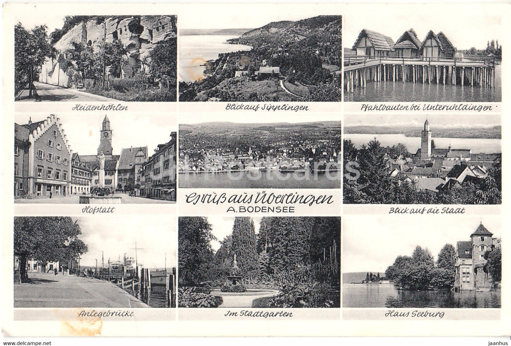 Gruss aus Uberlingen a Bodensee - Heidenhohlen - Hofstatt - Haus Seeburg - old postcard - 1953 - Germany - used - JH Postcards