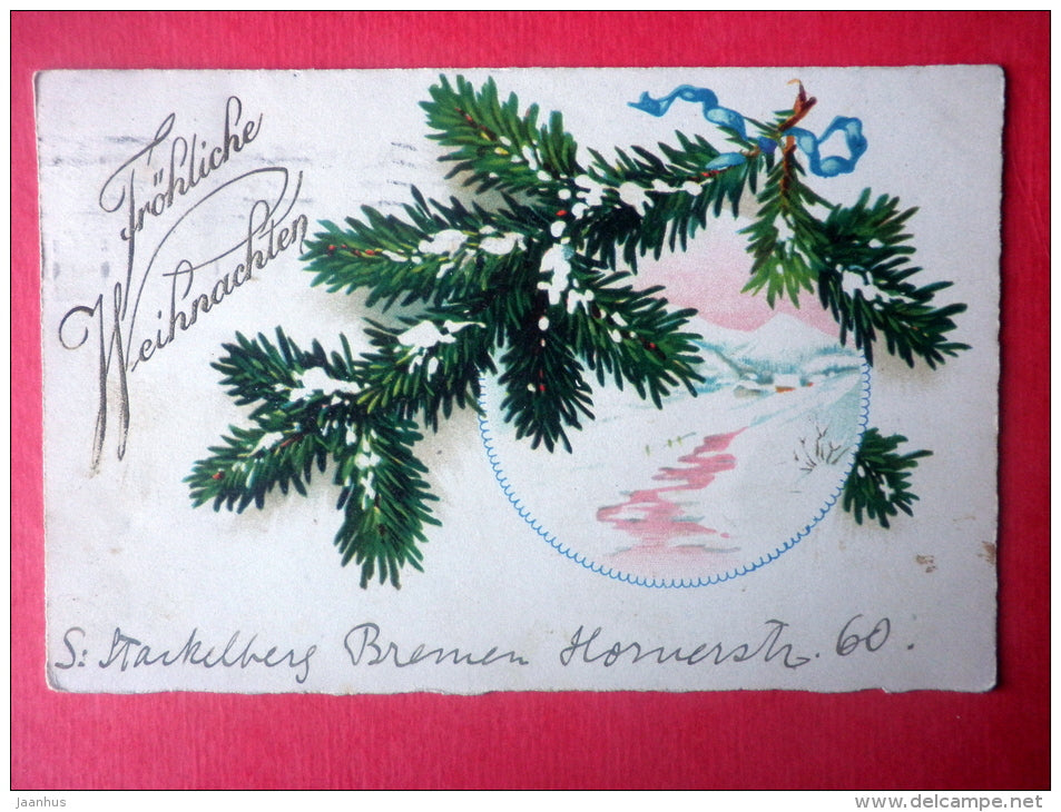 christmas greeting card - winter view - sent from Germany Bremen to Estonia Tallinn 1931 - JH Postcards