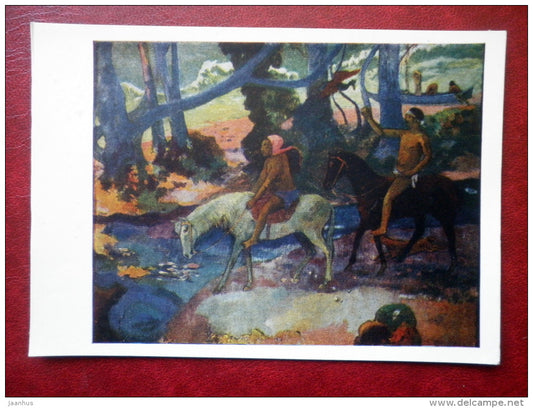 Painting by Paul Gauguin - The Ford - horses - french art - unused - JH Postcards