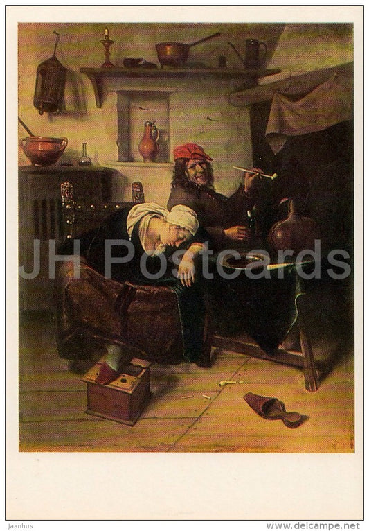 painting by Jan Steen - The Loafers , 1660 - Dutch art - Russia USSR - 1982 - unused - JH Postcards
