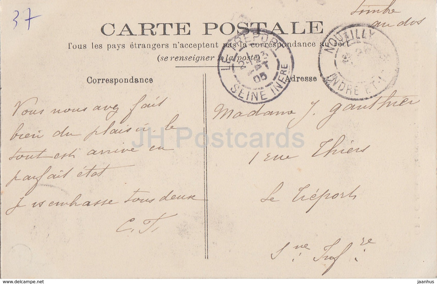 Château de Moncontour - par Vouvray - château - 1 - carte postale ancienne - 1905 - France - occasion