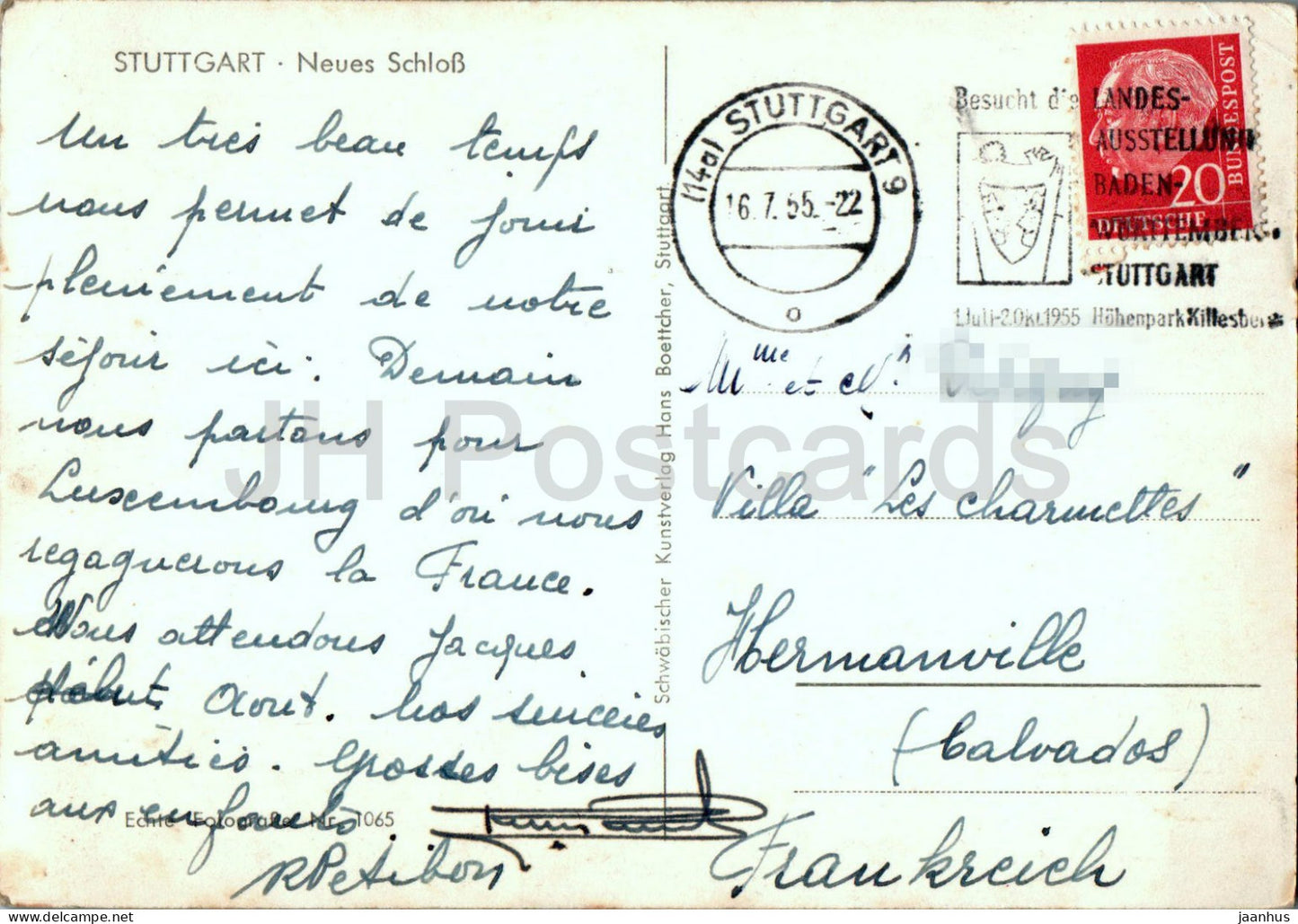 Stuttgart - Neues Schloss - 1065 - alte Postkarte - 1955 - Deutschland - gebraucht 