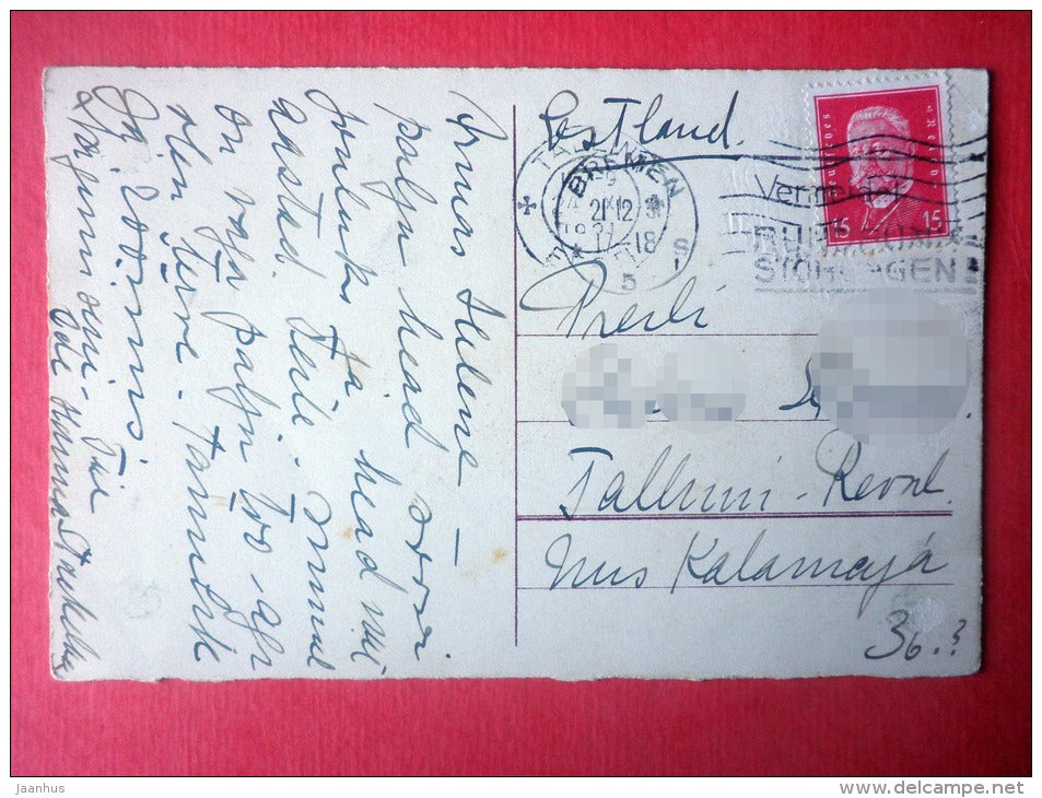 christmas greeting card - winter view - sent from Germany Bremen to Estonia Tallinn 1931 - JH Postcards