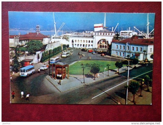 sea port - bus - Batumi - Adjara - Black Sea Coast - 1974 - Georgia USSR - unused - JH Postcards