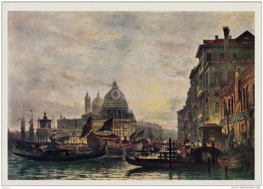 painting  by A. Bogolyubov - Venice in the Night , 1856 - Venezia - gondola - Russian art - 1966 - Russia USSR - unused - JH Postcards