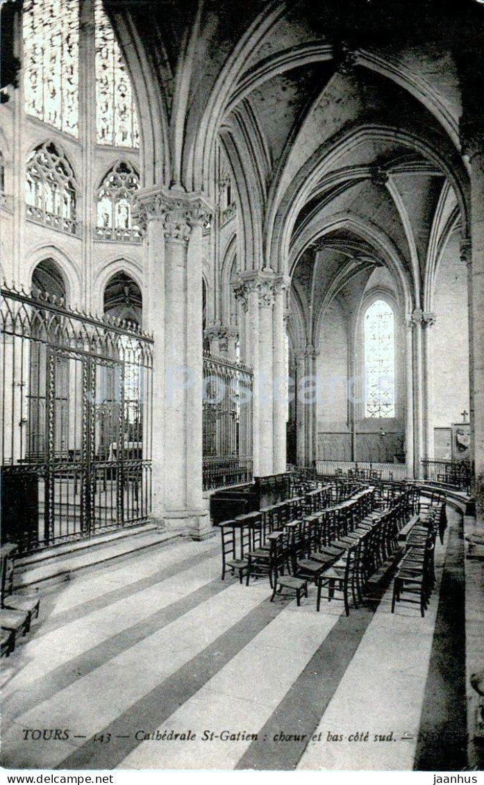 Tours - Cathedrale St Gatien - choeur et bas cote sud - interior - cathedral - 143 - old postcard - France - unused - JH Postcards
