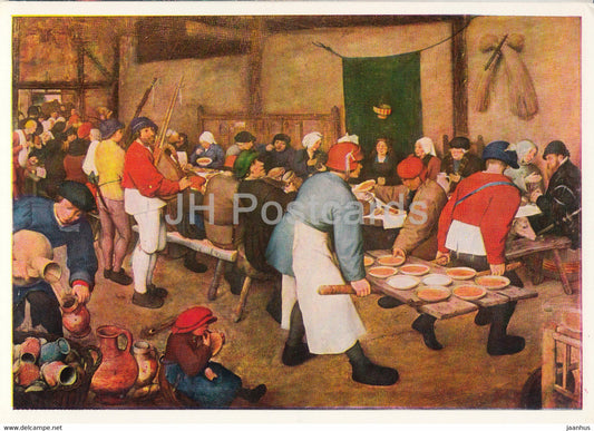 painting by Pieter Bruegel the Elder - Bauernhochzeit - Country wedding - Dutch art - Germany DDR - unused - JH Postcards