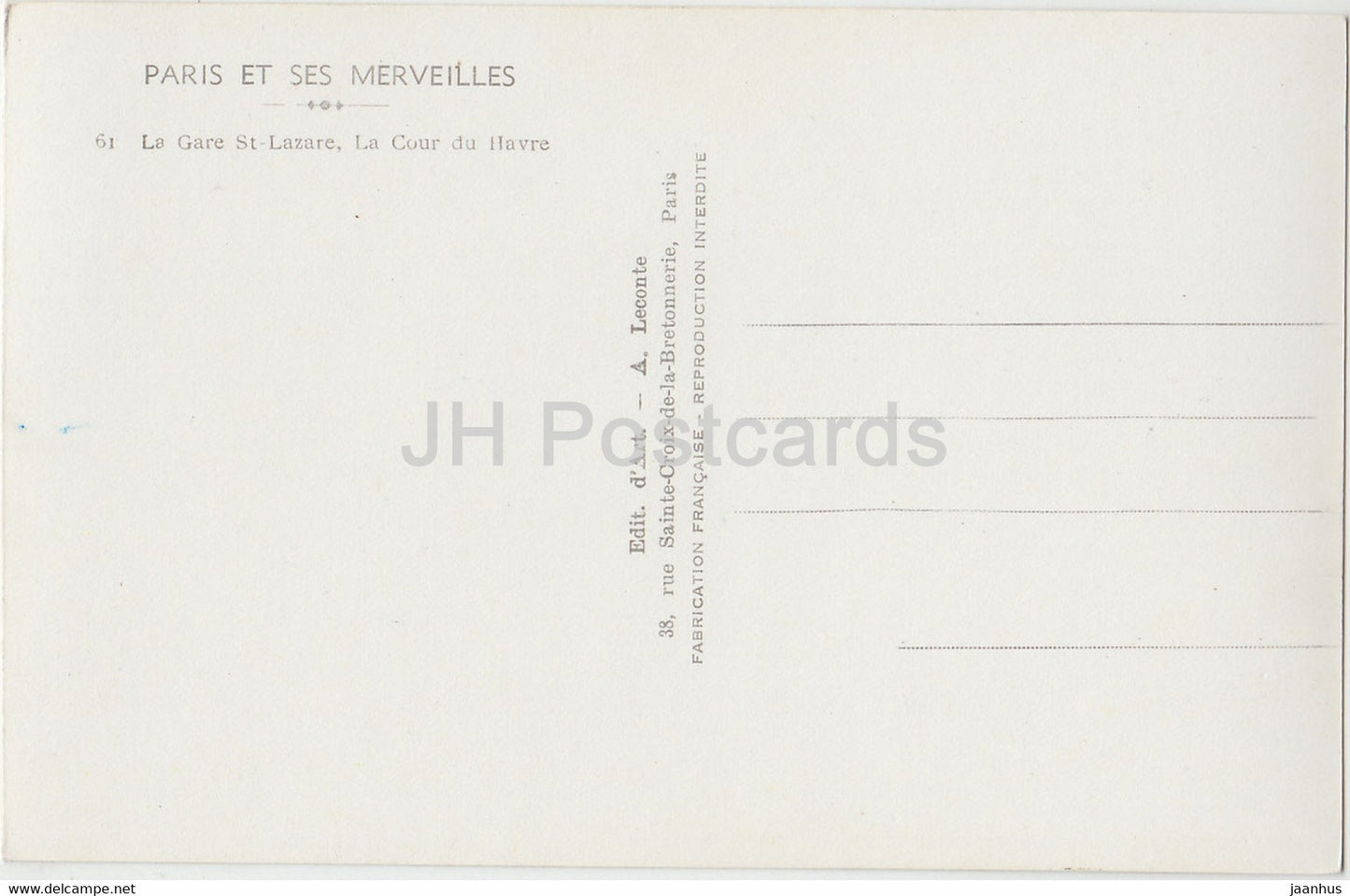 Paris Et Ses Merveilles - La Gare St Lazare - La Cour du Havre - voiture ancienne - 61 - carte postale ancienne - France - inutilisée