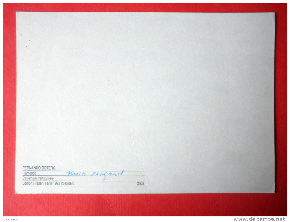 painting by Fernando Botero - Flamenco - women - guitar - columbian art - unused - JH Postcards