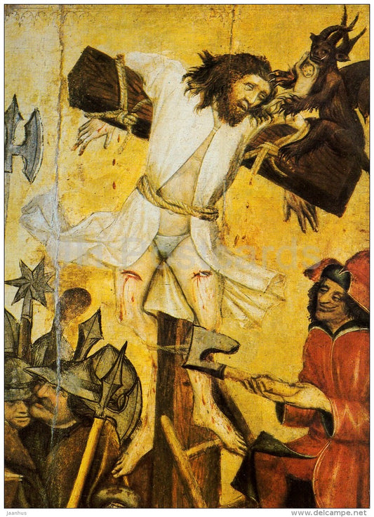painting by Master of the Rajhard Altarpiece - The Crucifixion - Czech art - large format card - Czech - unused - JH Postcards