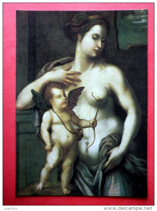 painting by unknown italian painter - Venus with Amor , 16th century - bow - italian art - unused - JH Postcards