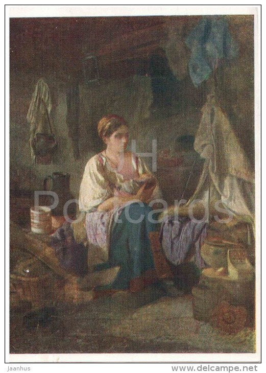 painting by I. Pelevin - Young Mother , 1869 - view - russian art - unused - JH Postcards