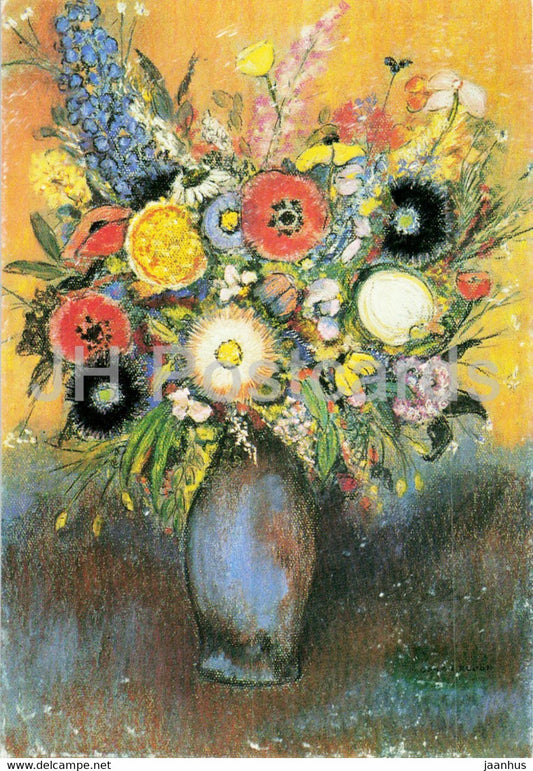 painting by Odilon Redon - Fleurs - Flowers - French art - Italy - unused - JH Postcards
