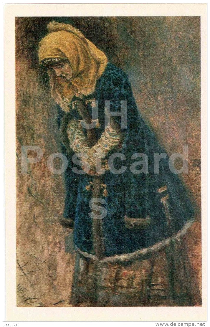 painting by Vasily Surikov - Boyaryshnia in a Blue Coat , 1887 - Tretyakov Gallery - russian art - unused - JH Postcards