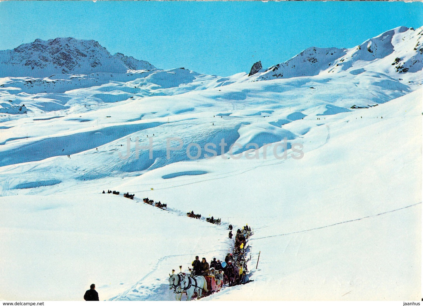 Arosa 1800 m - Arlenwald Schlittenfahrt mit Skigebiet am Hornli - 1965 - Switzerland - used - JH Postcards