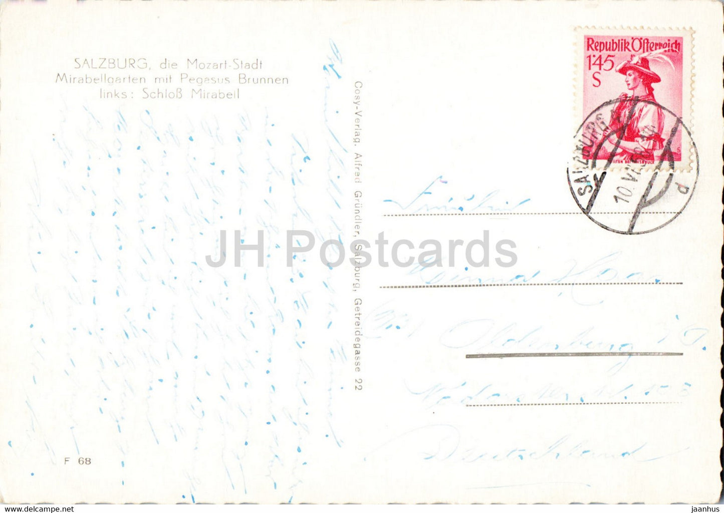 Salzbourg die Mozart Stadt - Mirabellgarten mit Pegasus Brunnen - carte postale ancienne - 1958 - Autriche - utilisé