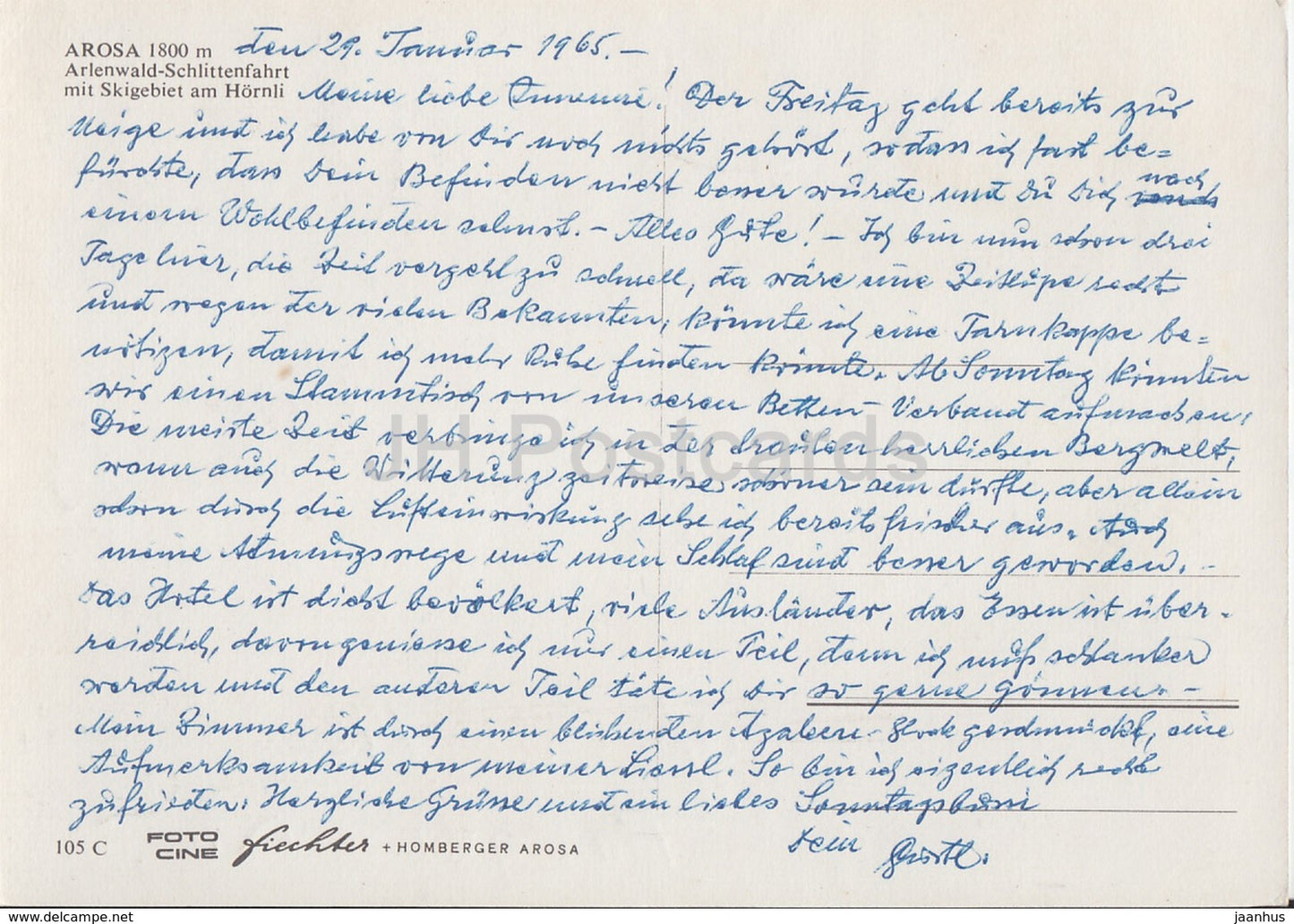 Arosa 1800 m - Arlenwald Schlittenfahrt mit Skigebiet am Hornli - 1965 - Switzerland - used
