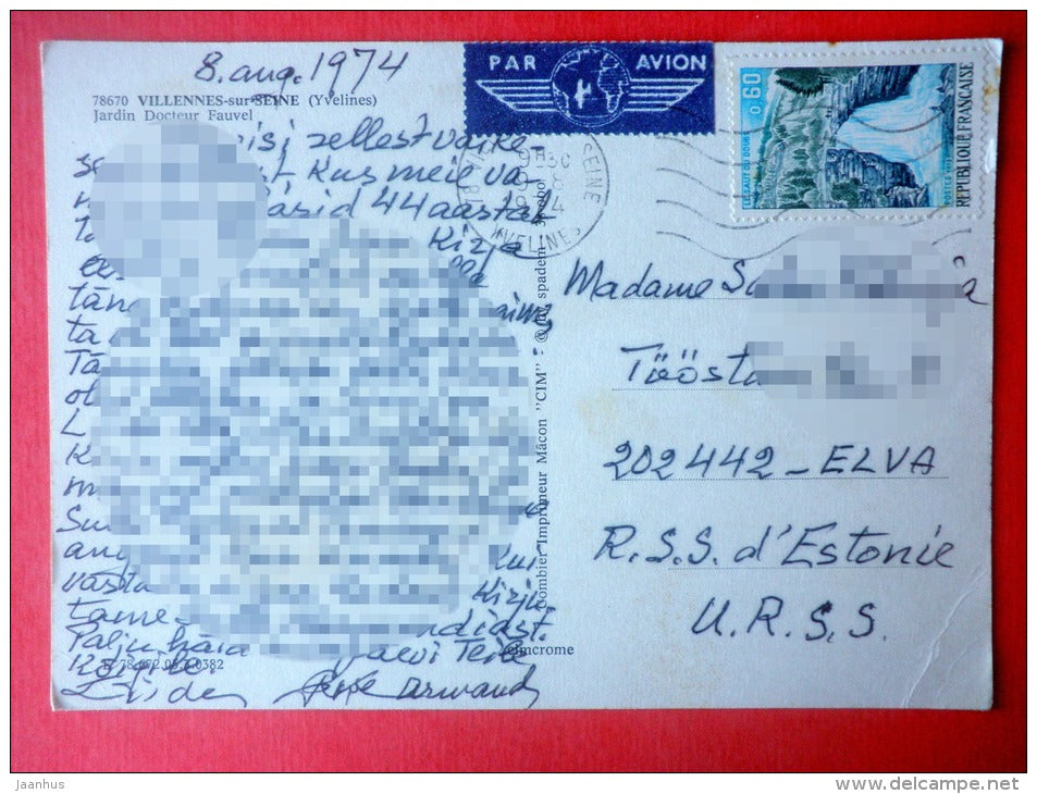 Jardin Docteur Fauvel - Villennes sur Seine - Yvelines - France - sent from France to Estonia USSR Elva 1974 - JH Postcards