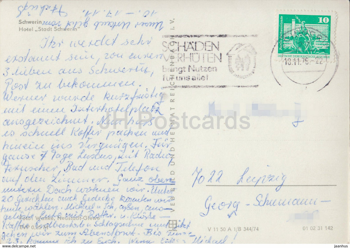 Schwerin - Hotel Stadt Schwerin - 1976 - Deutschland DDR - gebraucht